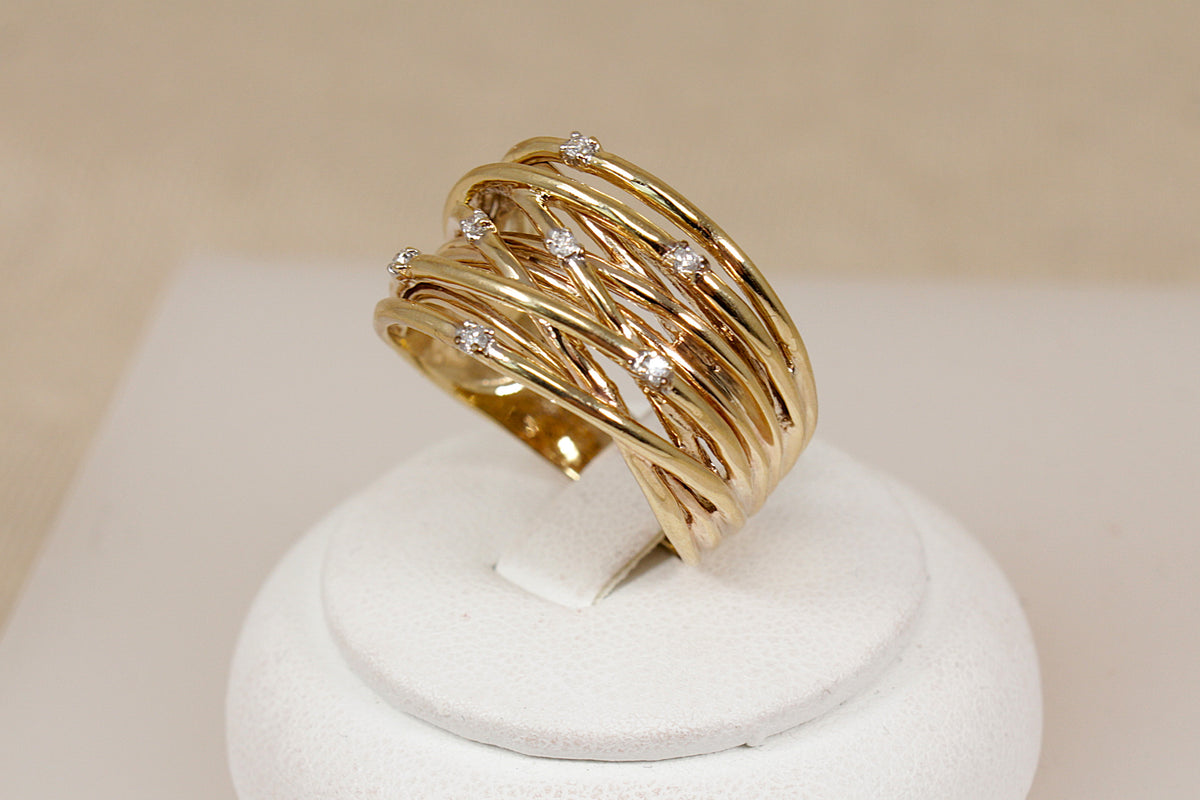 Amazing 9ct Gold & Diamond ‘Brutalist’ Style Statement Ring – Size W