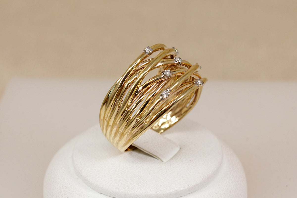 Amazing 9ct Gold & Diamond ‘Brutalist’ Style Statement Ring – Size W