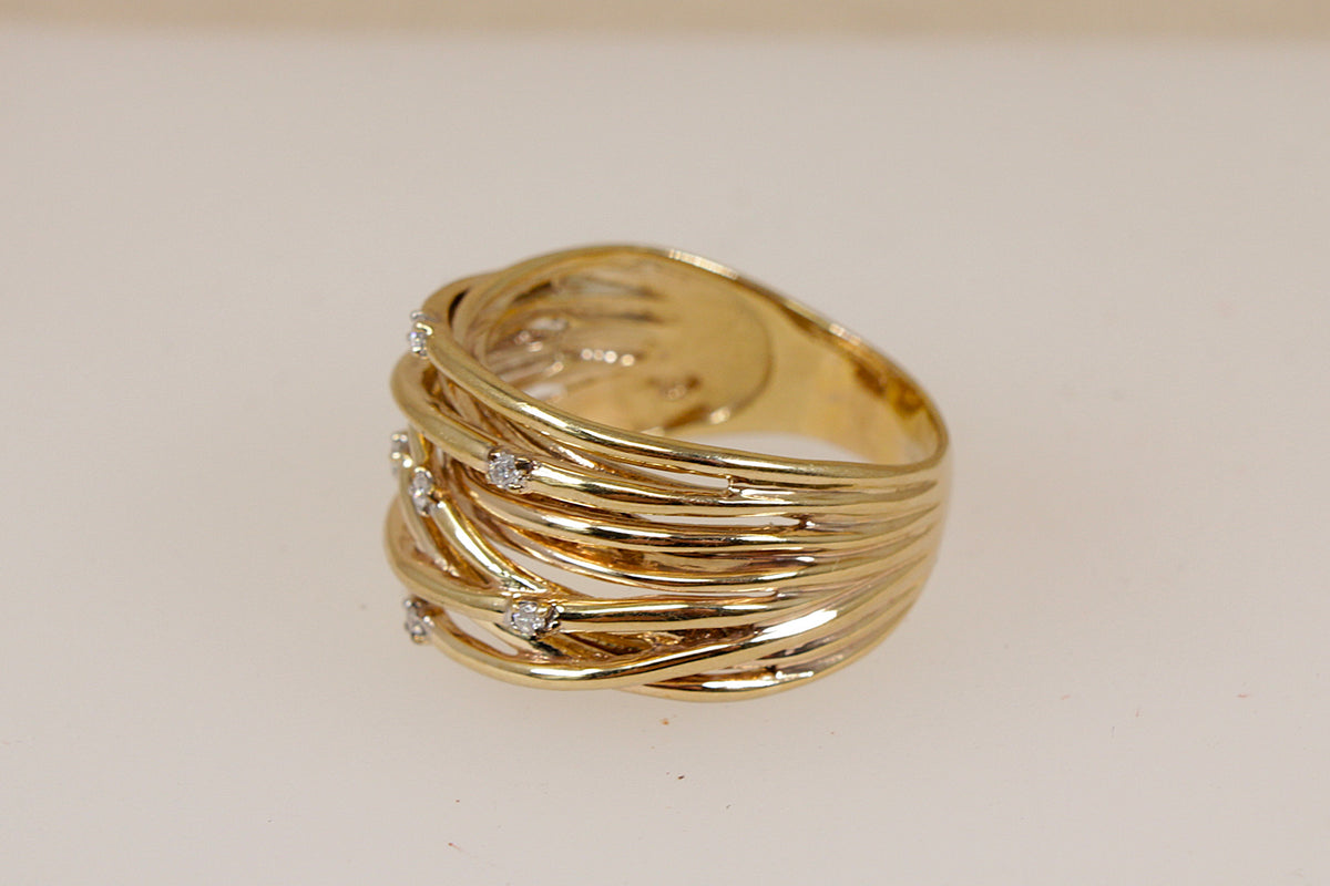 Amazing 9ct Gold & Diamond ‘Brutalist’ Style Statement Ring – Size W