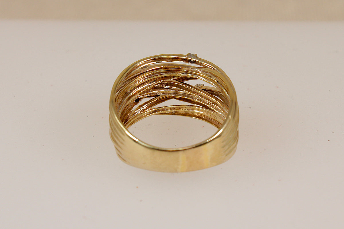 Amazing 9ct Gold & Diamond ‘Brutalist’ Style Statement Ring – Size W