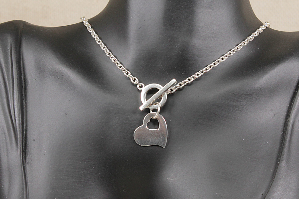 Kit Heath Sterling Silver T-Bar Necklace with Heart Charm