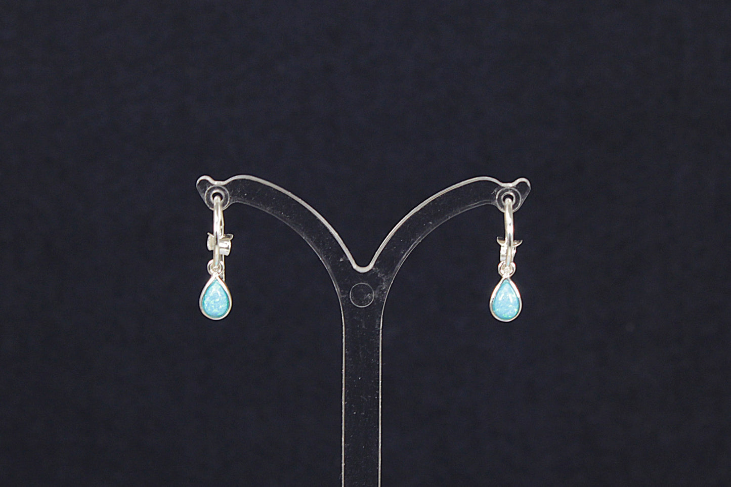 Silver Blue Opal Open Hoop Earrings