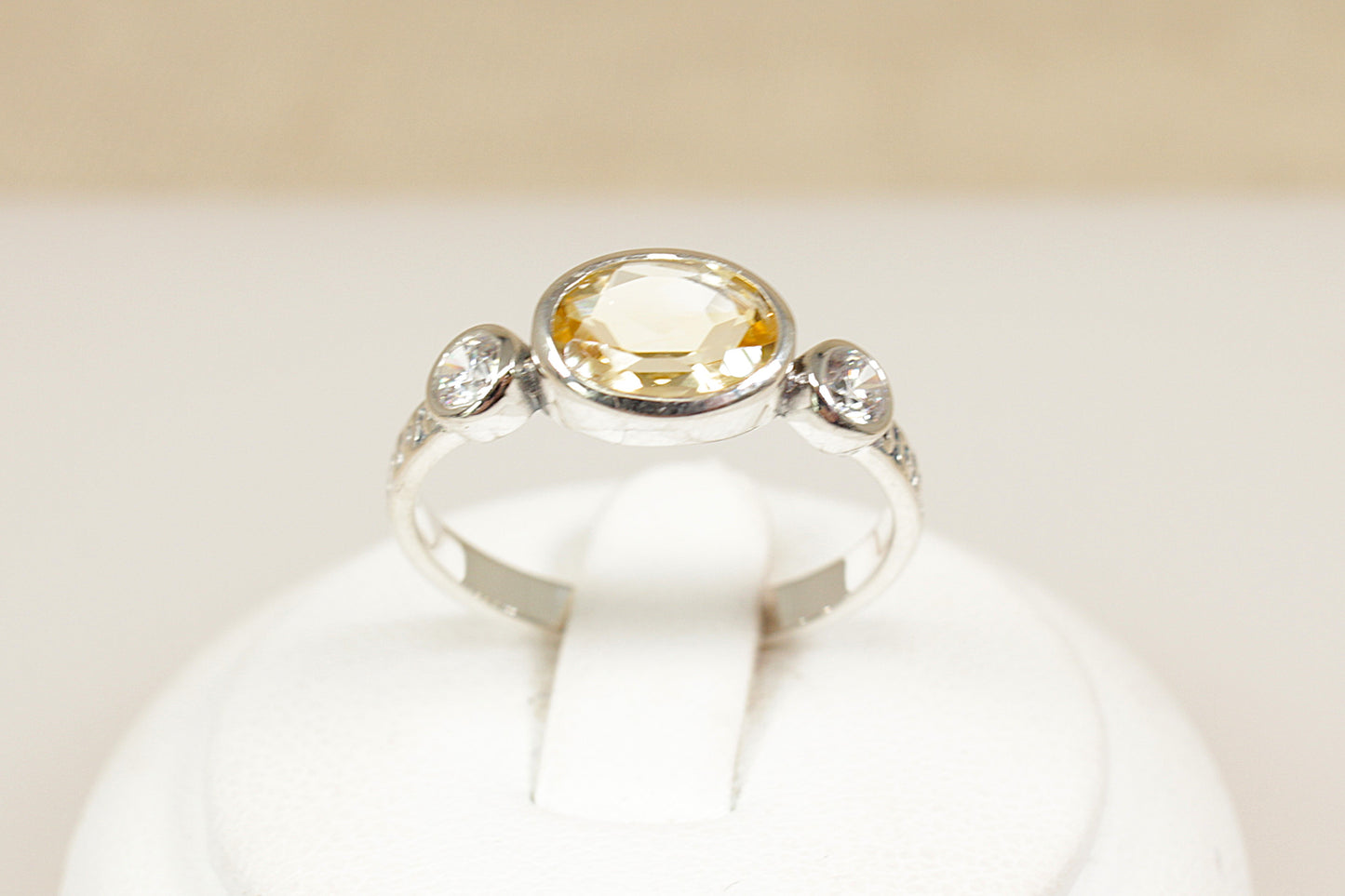 Silver Citrine and C Z Trilogy Ring