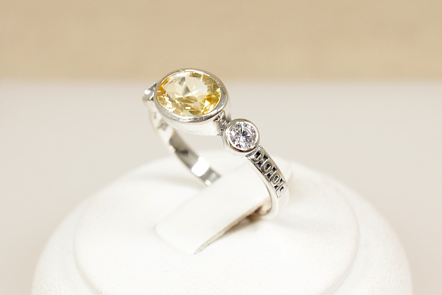 Silver Citrine and C Z Trilogy Ring