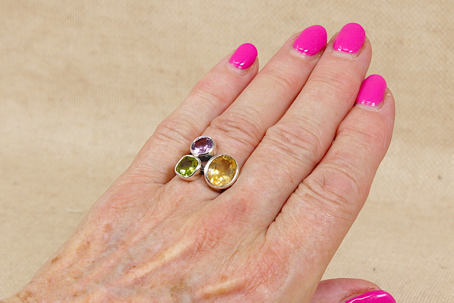 Stunning Bold Sterling Silver Multi-Gemstone Studio Style Ring