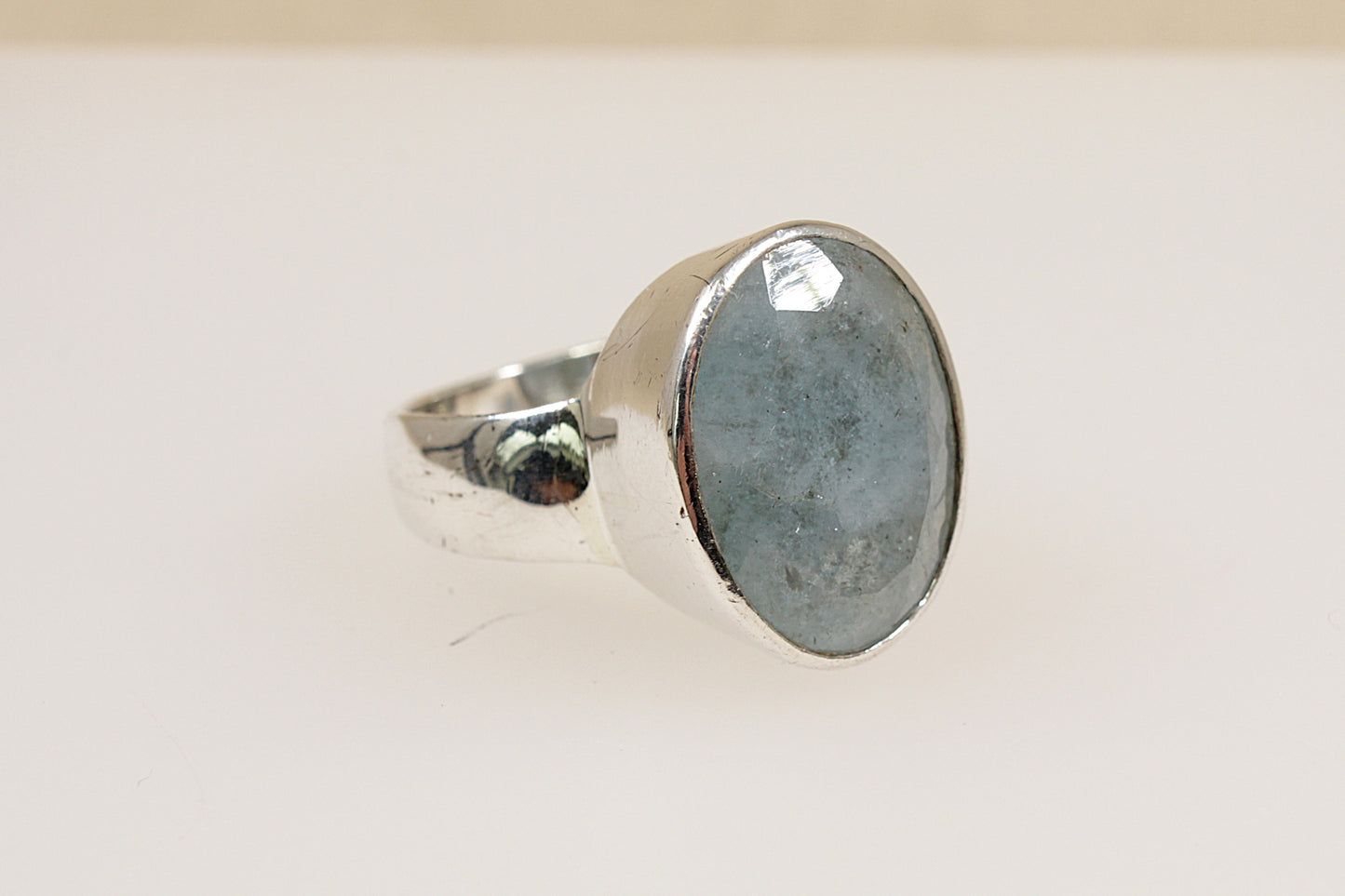 Stunning Silver Misty Blue Quartz Ring 
stamped 925 for sterling silver on a white background.