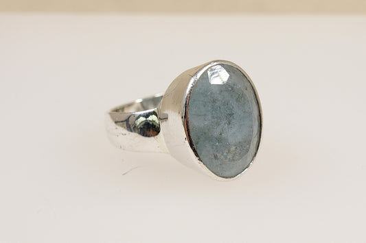 Stunning Silver Misty Blue Quartz Ring 
stamped 925 for sterling silver on a white background.