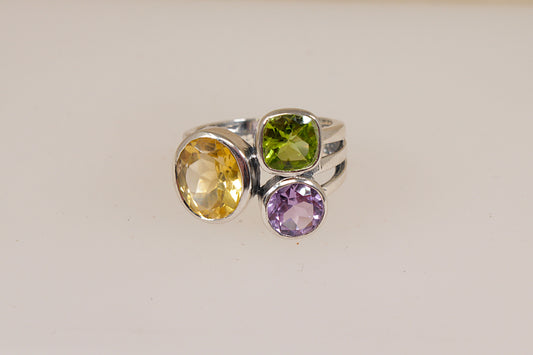 Stunning Bold Sterling Silver Multi-Gemstone Studio Style Ring
